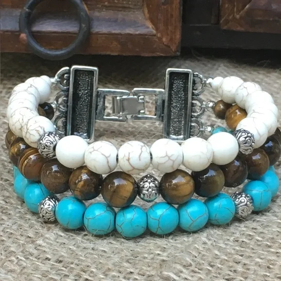 Turquoise and Tiger Eye Bracelet - Picture 3 of 7
